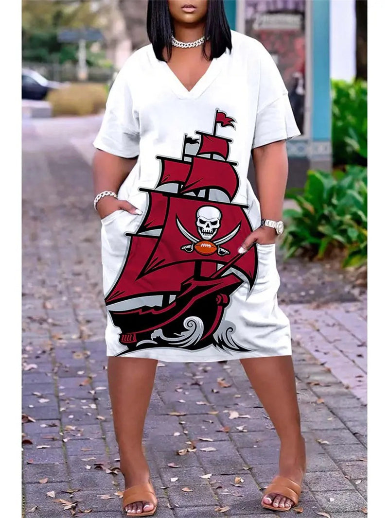 Tampa Bay Buccaneers V-neck Casual Pocket Dress