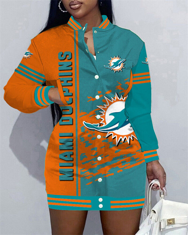 Miami Dolphins Women Button Down Jacket Dress