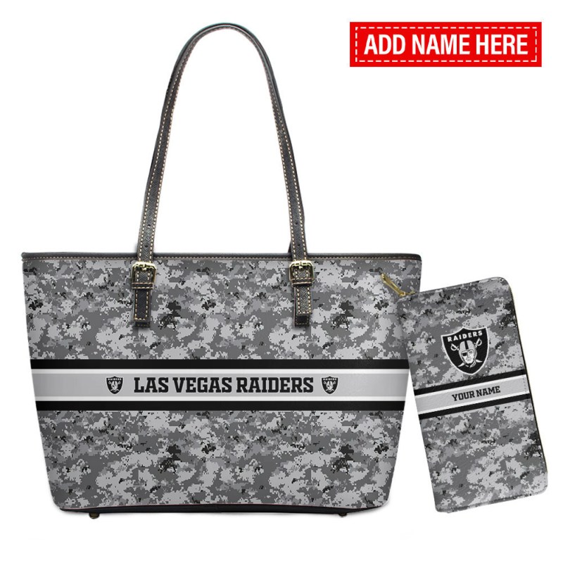 Las Vegas Raiders Personalized Leather Tote Hand Bag and Purse Set