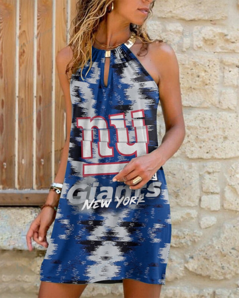 New York Giants Summer Casual Metal Halter Neck Sleeveless Dress