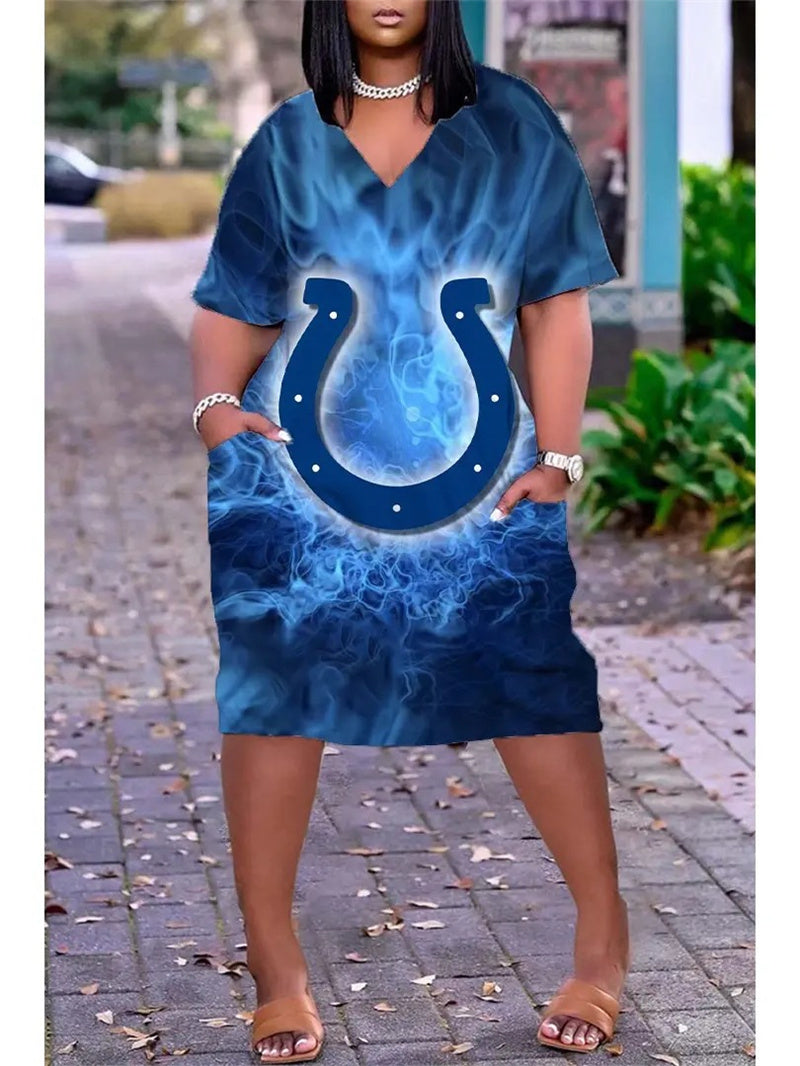 Indianapolis Colts V-neck Casual Pocket Dress
