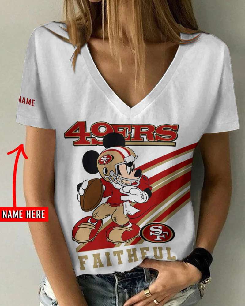 San Francisco 49ers Personalized Summer V-neck T-shirt Front View