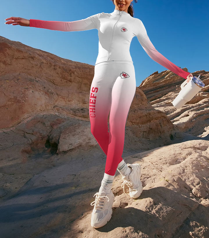 Kansas City Chiefs 2 Piece Workout Set - Sculpt High Waist Gym Leggings & Long Sleeve Sports Top