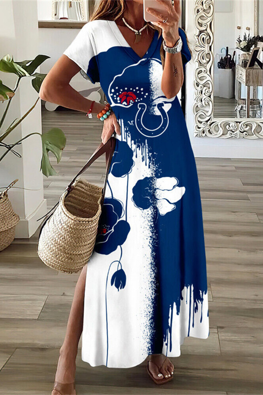 Indianapolis Colts V-Neck Side Slit Long Dress