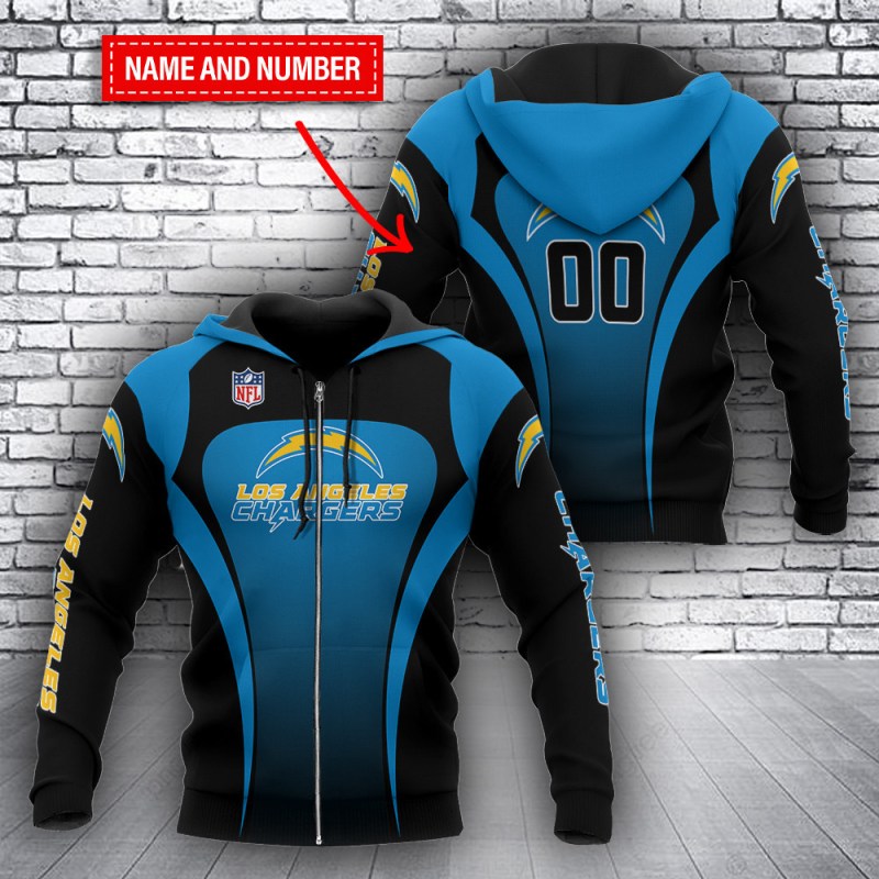 Los Angeles Chargers Personalized Hoodie - Back View