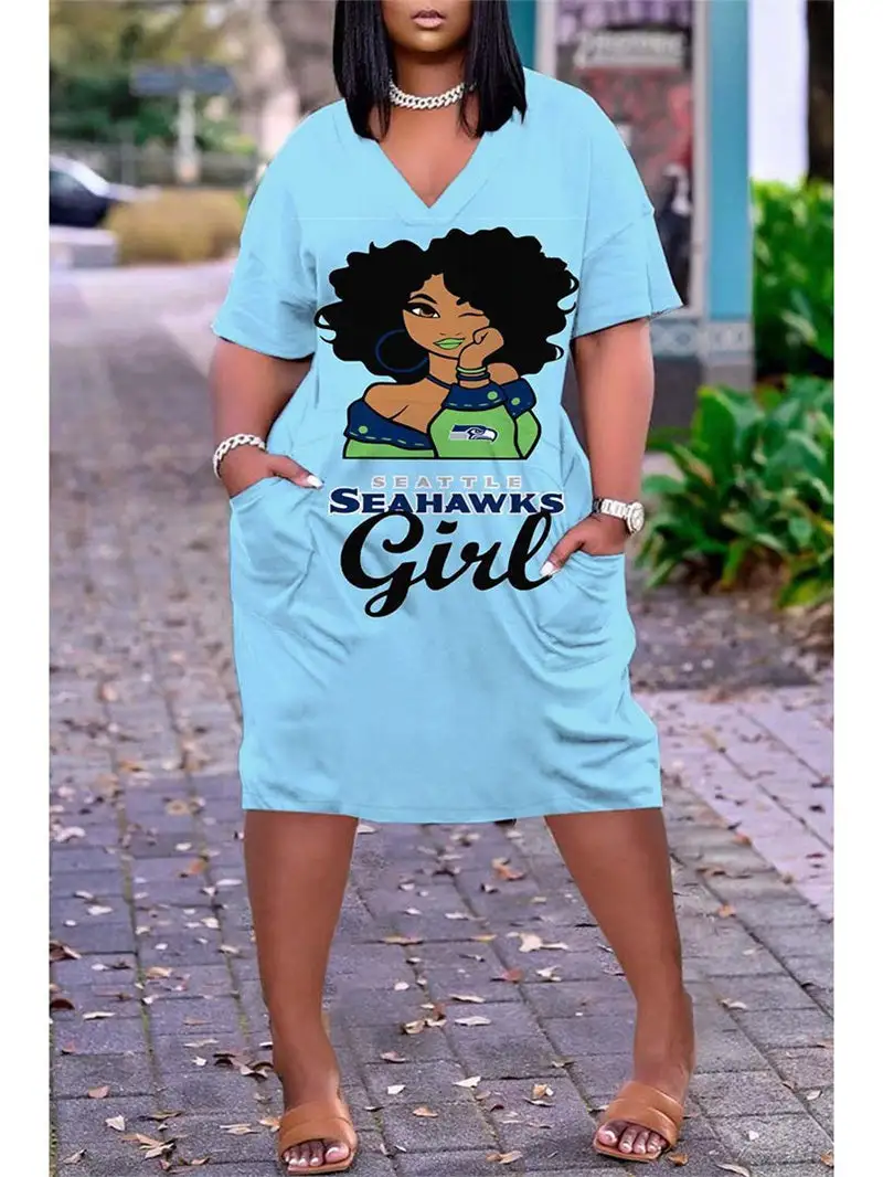 Seattle Seahawks V-neck Casual Pocket Dress