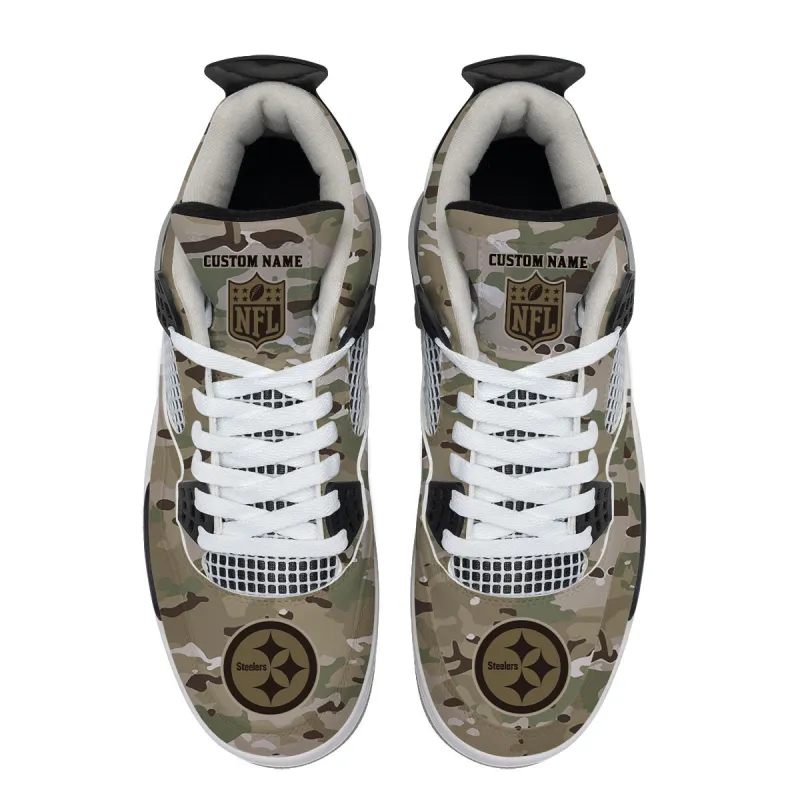 Pittsburgh Steelers Camo Personalized AJ4 Sneaker Back View