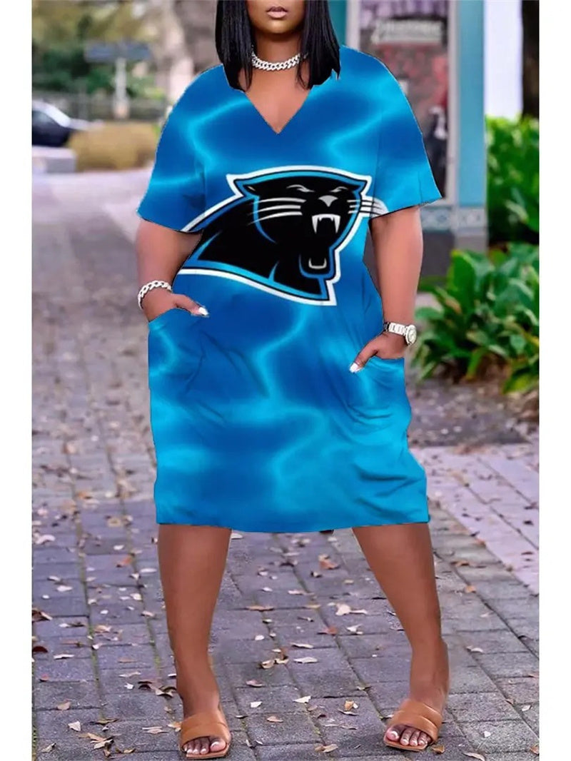 Carolina Panthers V-neck Casual Pocket Dress