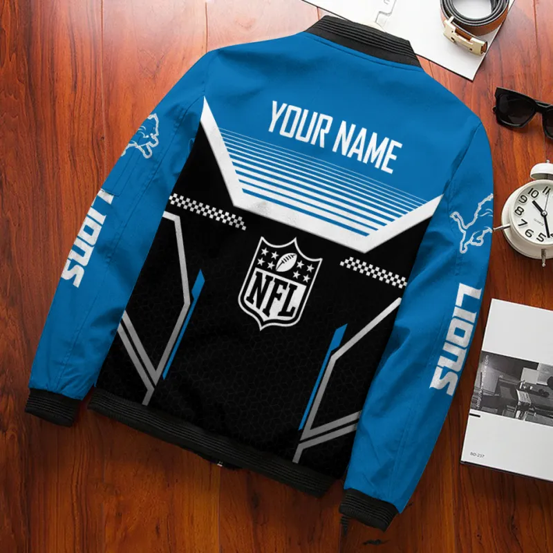 Detroit Lions Personalized Bomber Jacket Back