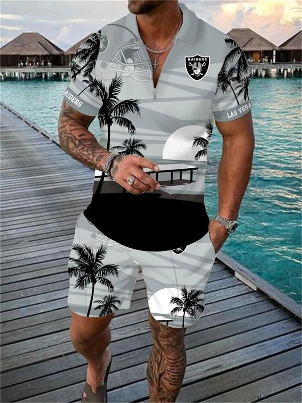 Las Vegas Raiders Zip Polo Shirt and Shorts