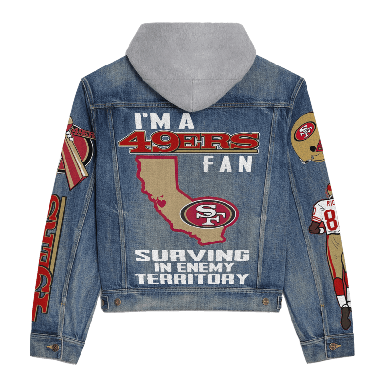 San Francisco 49ers Premium Hooded Denim Jacket Back Design
