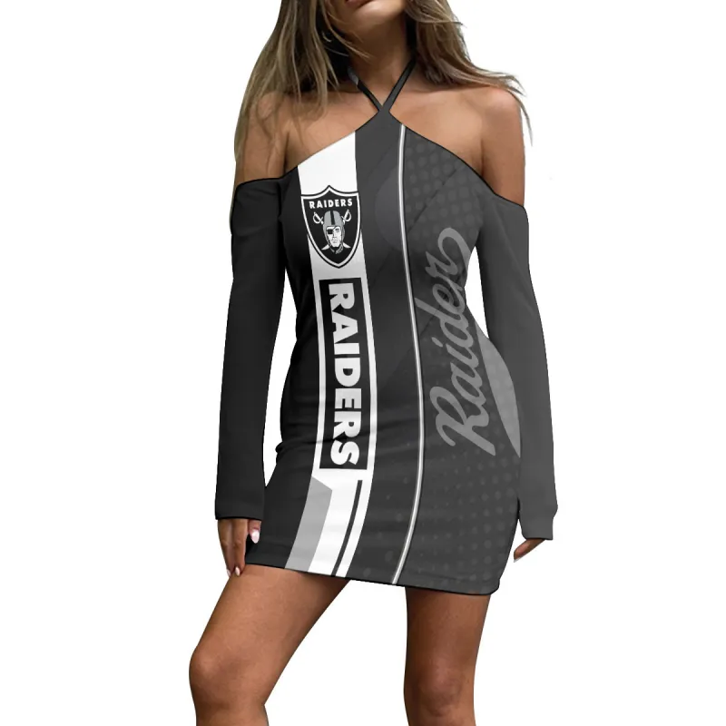 Stylish Halter Lace-up Dress - Las Vegas Raiders