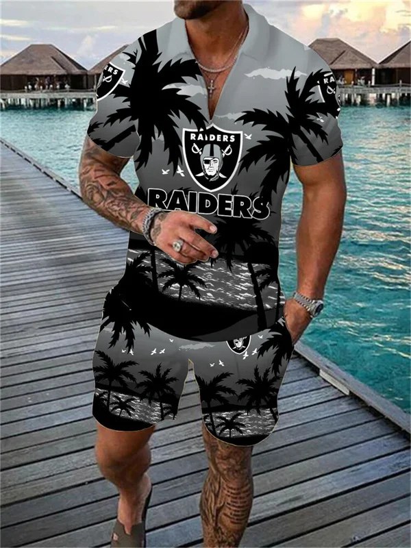 Las Vegas Raiders Zip Polo Shirt and Shorts