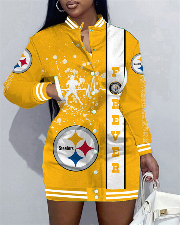 Pittsburgh Steelers Women Button Down Jacket Dress