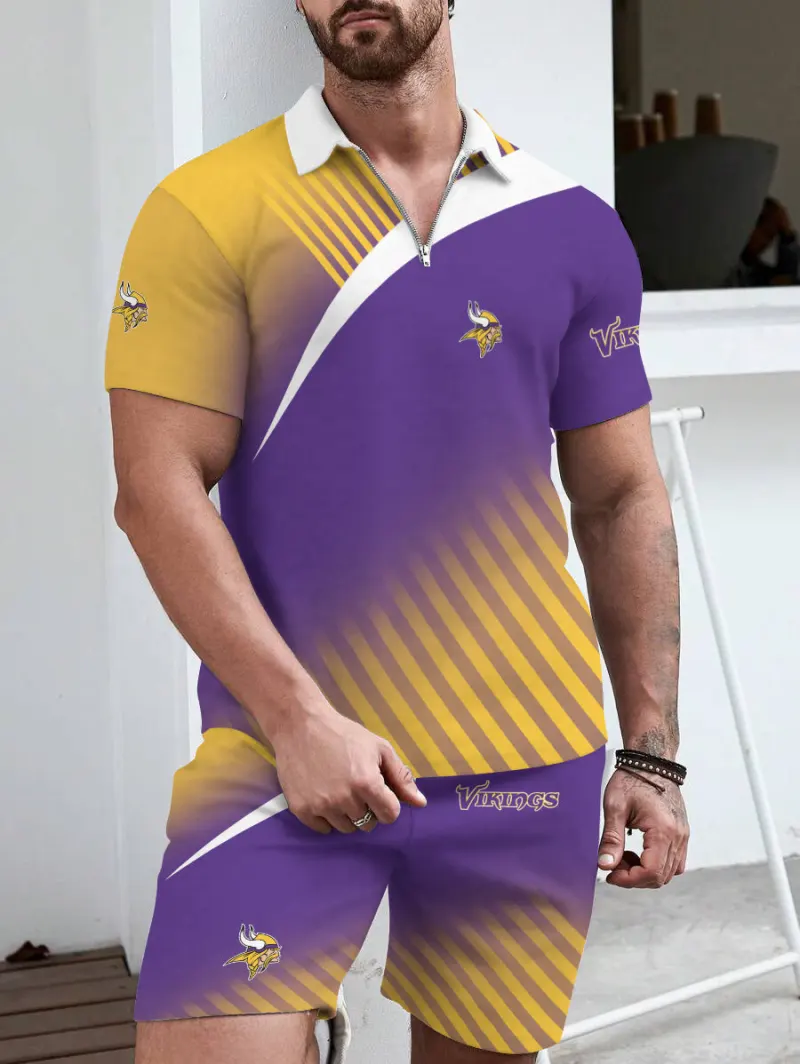 Minnesota Vikings Limited Edition ZIP Polo Shirt and Shorts Suit