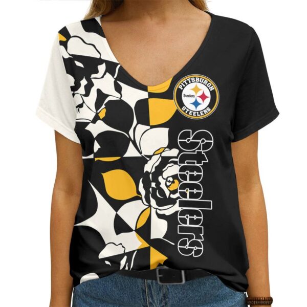 Pittsburgh Steelers Rose Pattern T-shirt