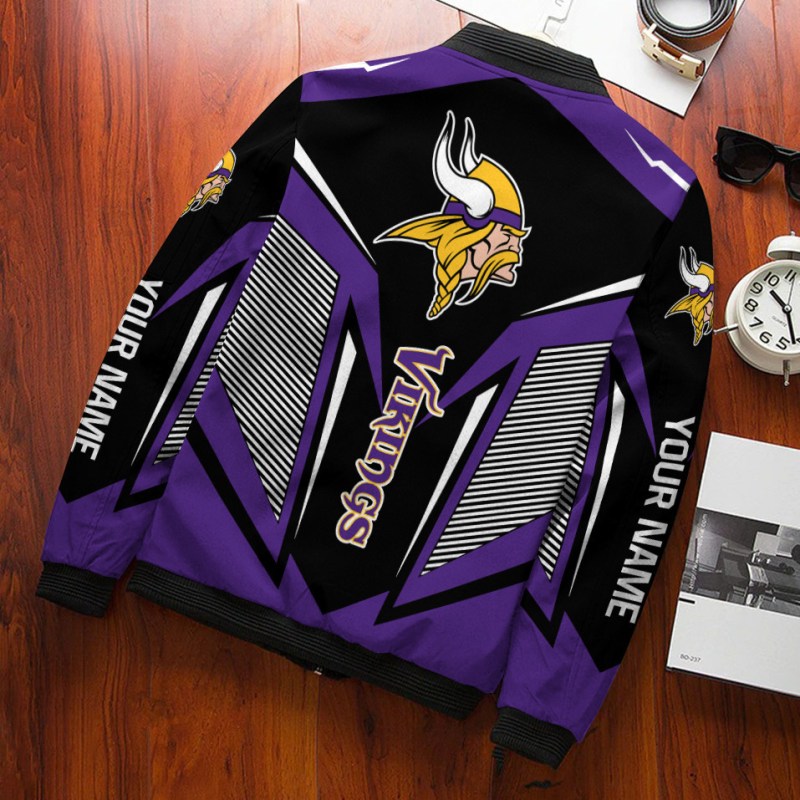 Minnesota Vikings Personalized Bomber Jacket Back