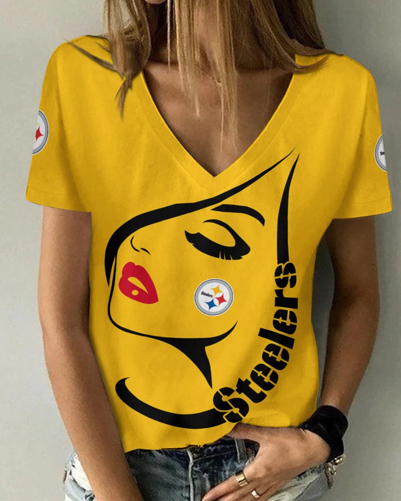 Pittsburgh Steelers Summer V-Neck Women T-Shirt