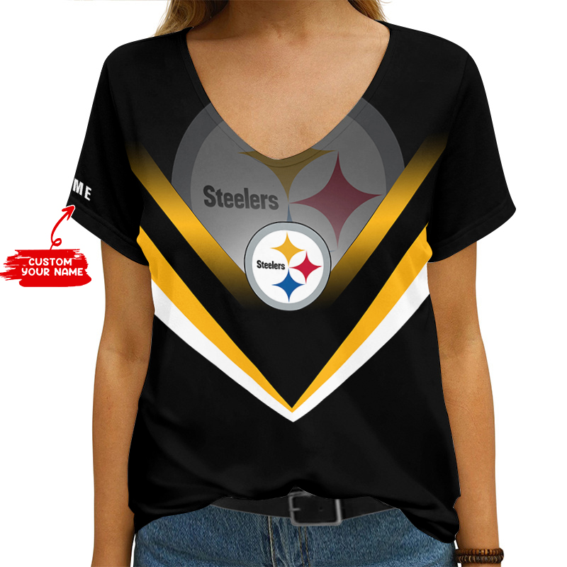 Pittsburgh Steelers Personalized V-neck Women T-shirt