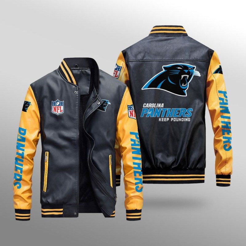 Carolina Panthers Leather Bomber Jacket Side View