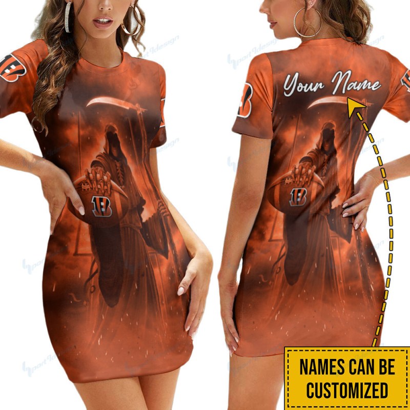 Cincinnati Bengals Personalized Short Sleeve Bodycon Mini Dress