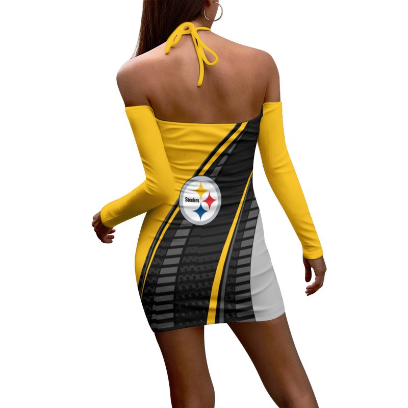 Pittsburgh Steelers Halter Lace-up Dress Back View