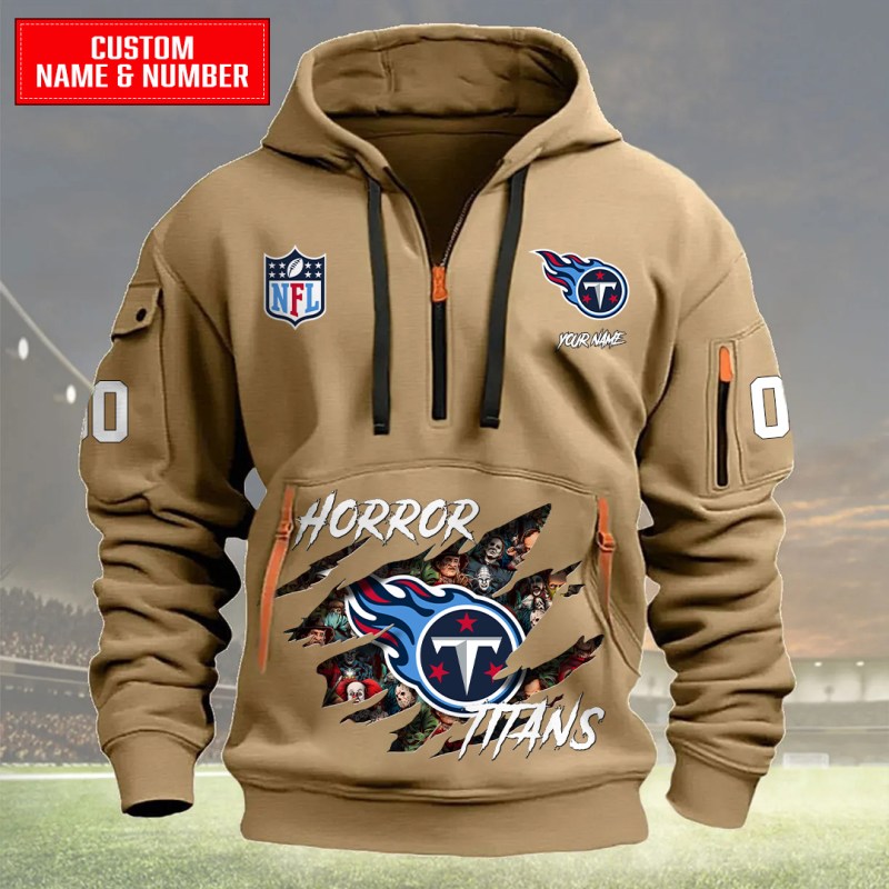 Tennessee Titans Quarter Zip Hoodie Khaki