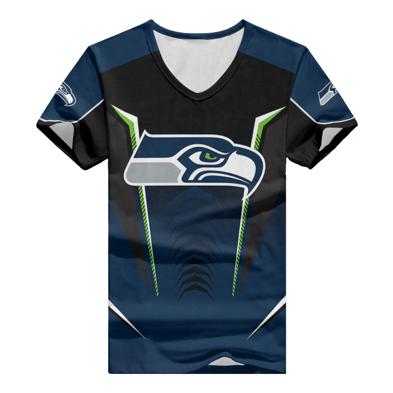 Seattle Seahawks V-neck Women T-shirt Back View