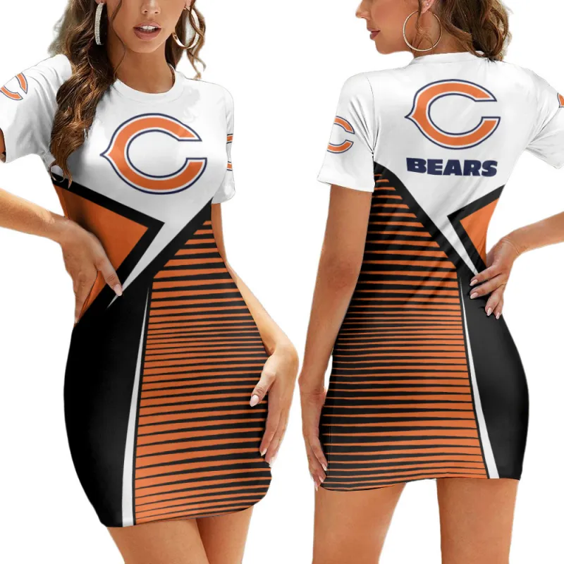 Chicago Bears Casual Short Sleeve Bodycon Mini Dress
