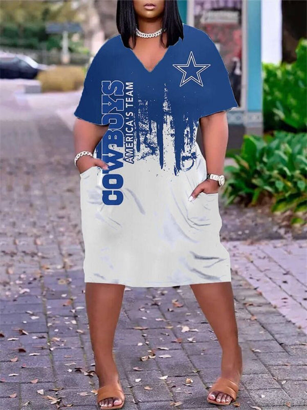Dallas Cowboys V-neck Casual Pocket Dress