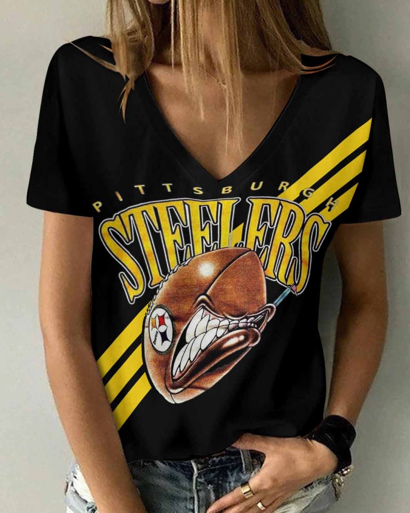 Pittsburgh Steelers Women V-neck T-shirt