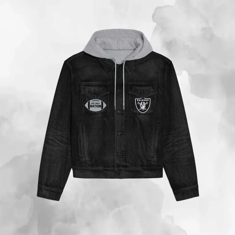 Las Vegas Raiders Premium Hooded Denim Jacket Back Design