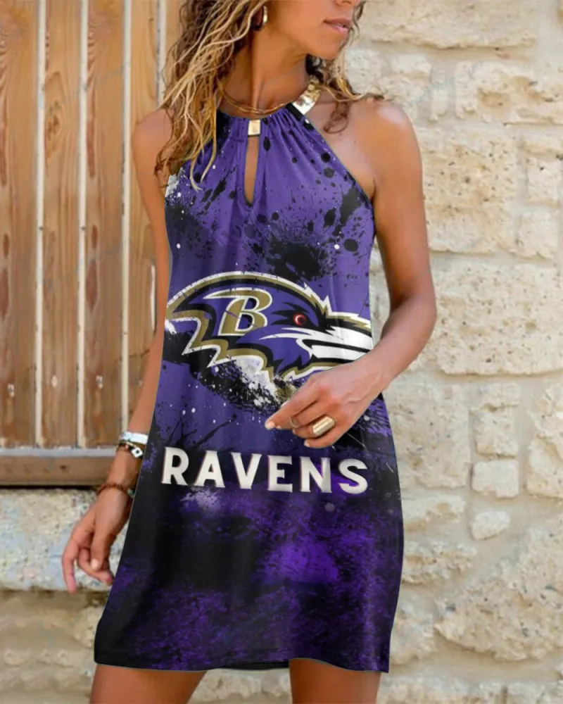 Baltimore Ravens Summer Casual Metal Halter Neck Sleeveless Dress