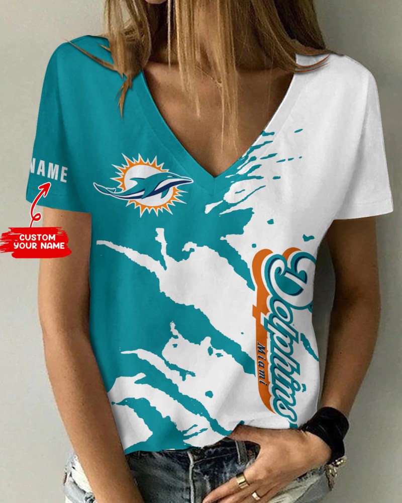 Miami Dolphins Personalized Summer V-neck Women T-shirt