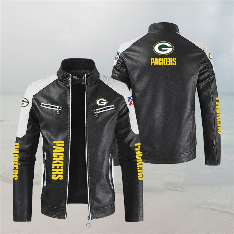 Green Bay Packers Stand Collar Leather Jacket