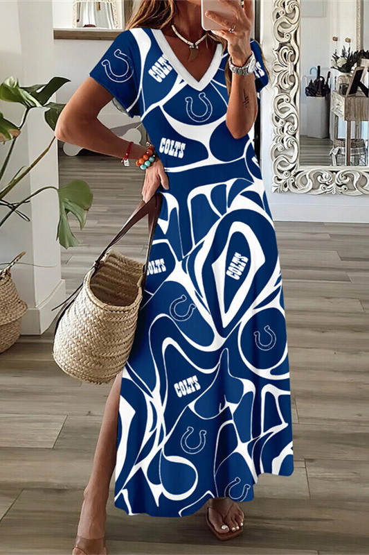 Indianapolis Colts V-Neck Side Slit Long Dress