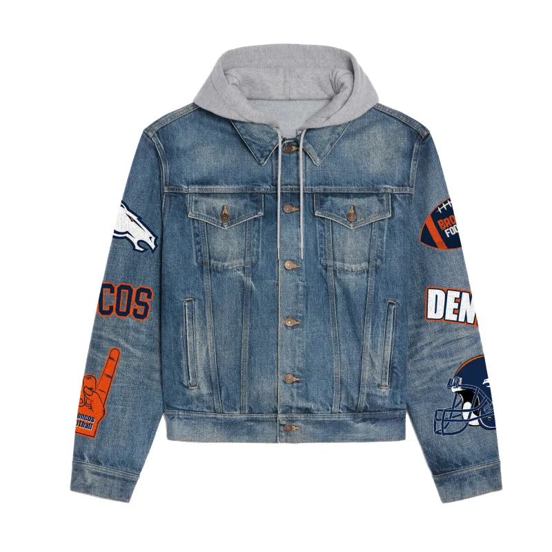 Denver Broncos Hooded Denim Jacket Style 2
