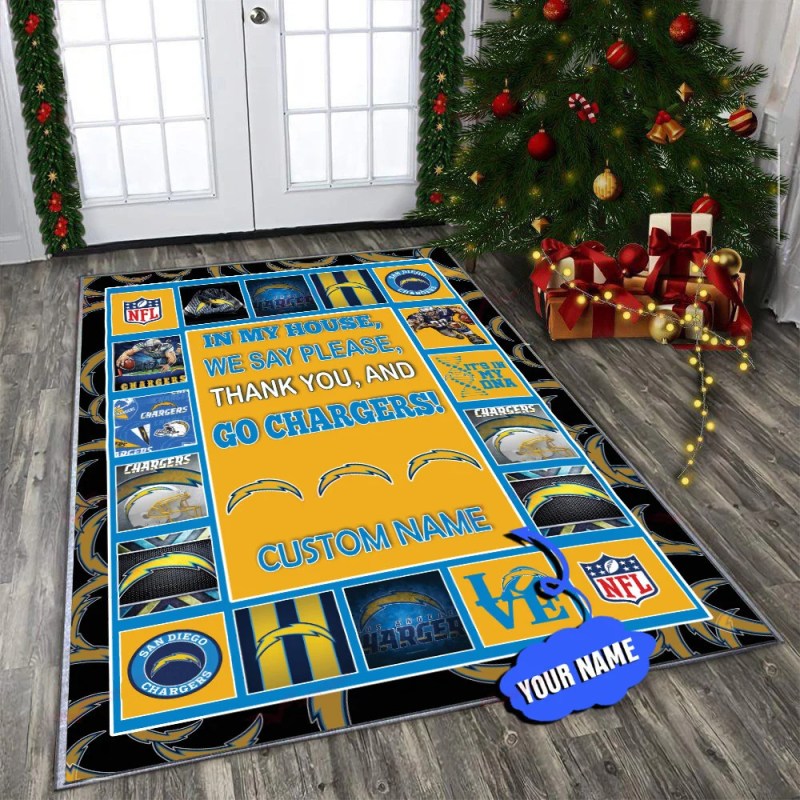 Los Angeles Chargers Personalized Premium Rectangle Rug