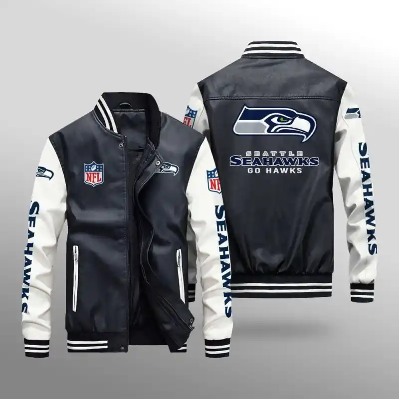 Seattle Seahawks Leather Bomber Jacket Front View