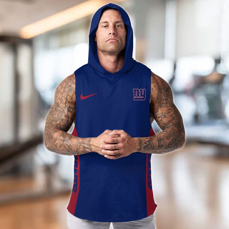 New York Giants Personalized Men's Workout Hooded Tank Top 3