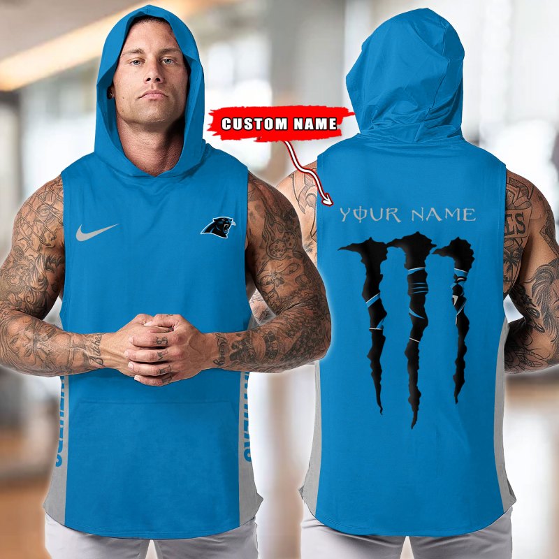Carolina Panthers Personalized Men's Workout Hooded Tank Top - Side View
