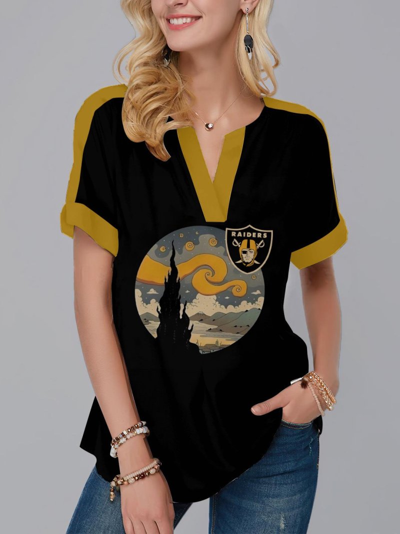 Las Vegas Raiders Fashion Short Sleeve V-Neck Shirt