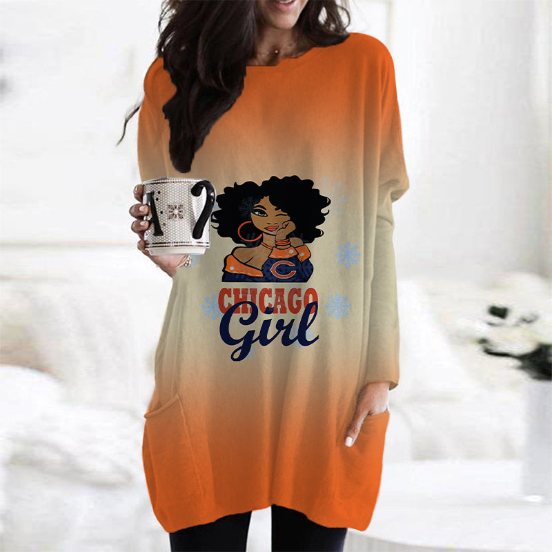 Chicago Bears Casual Long Sleeve Pocket Dress