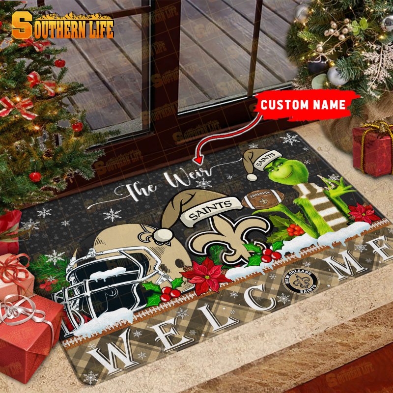 New Orleans Saints Christmas Personalized Doormat - NFL Fan Gear
