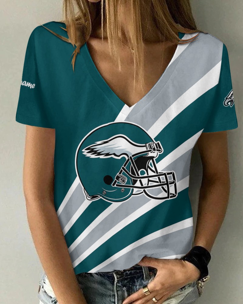 Philadelphia Eagles Summer V-neck Women T-shirt