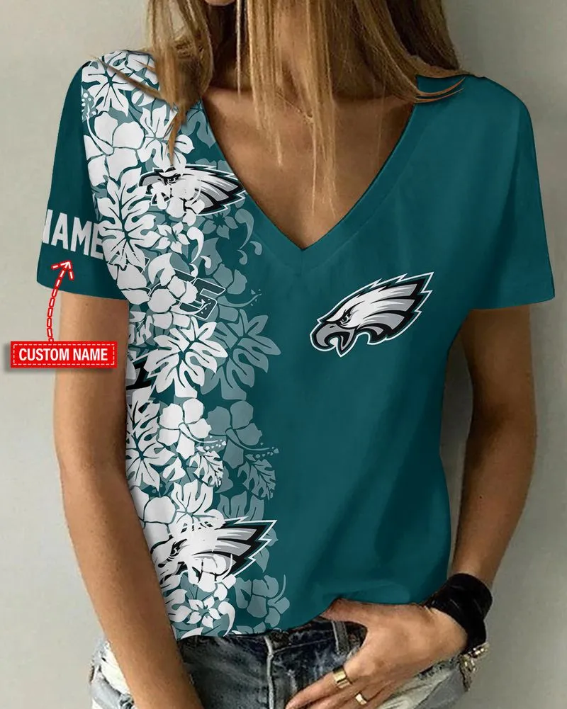 Philadelphia Eagles Personalized V-Neck Women's T-Shirt 1