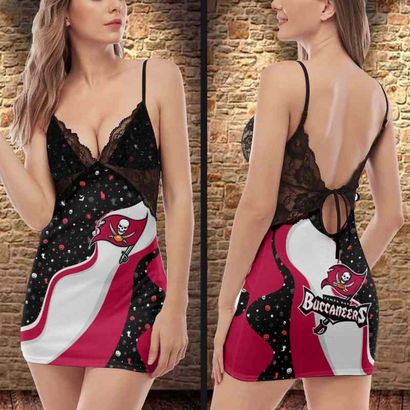 Tampa Bay Buccaneers Halloween Lace Back Strap Slip Dress - Side View