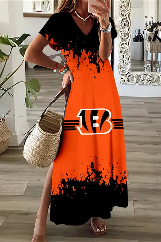 Cincinnati Bengals V-Neck Side Slit Long Dress