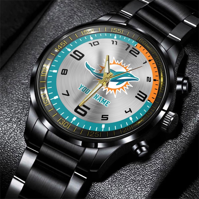 Miami Dolphins NFL Personalized Black Hand Watch