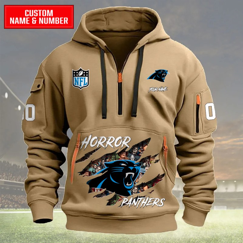 Carolina Panthers Khaki Quarter Zip Hoodie